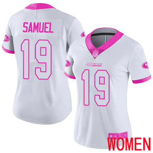 San Francisco 49ers Limited WhitePink Women Deebo Samuel NFL Jersey #19 Rush Fashion